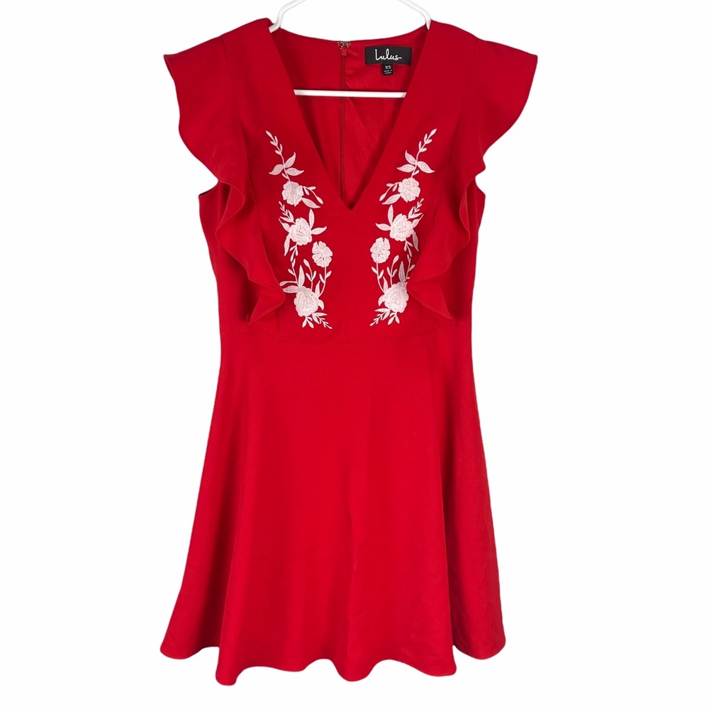 Lulu’s embroidered flared sleeve mini dress